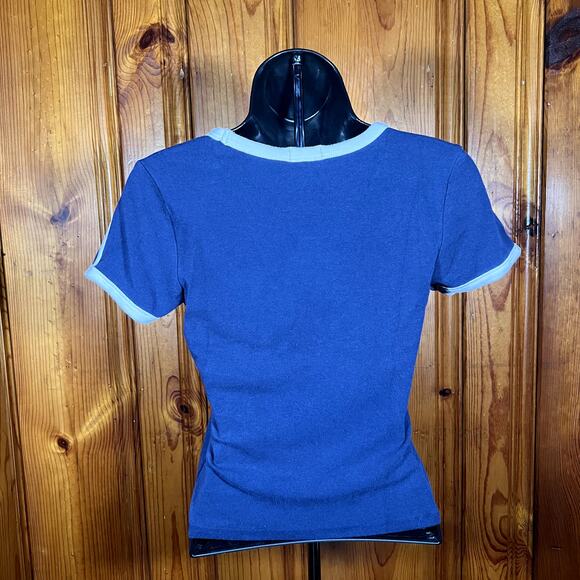 Heart & Hips M Navy Blue Ringer Tee Y2K Casual - Picture 2 of 4